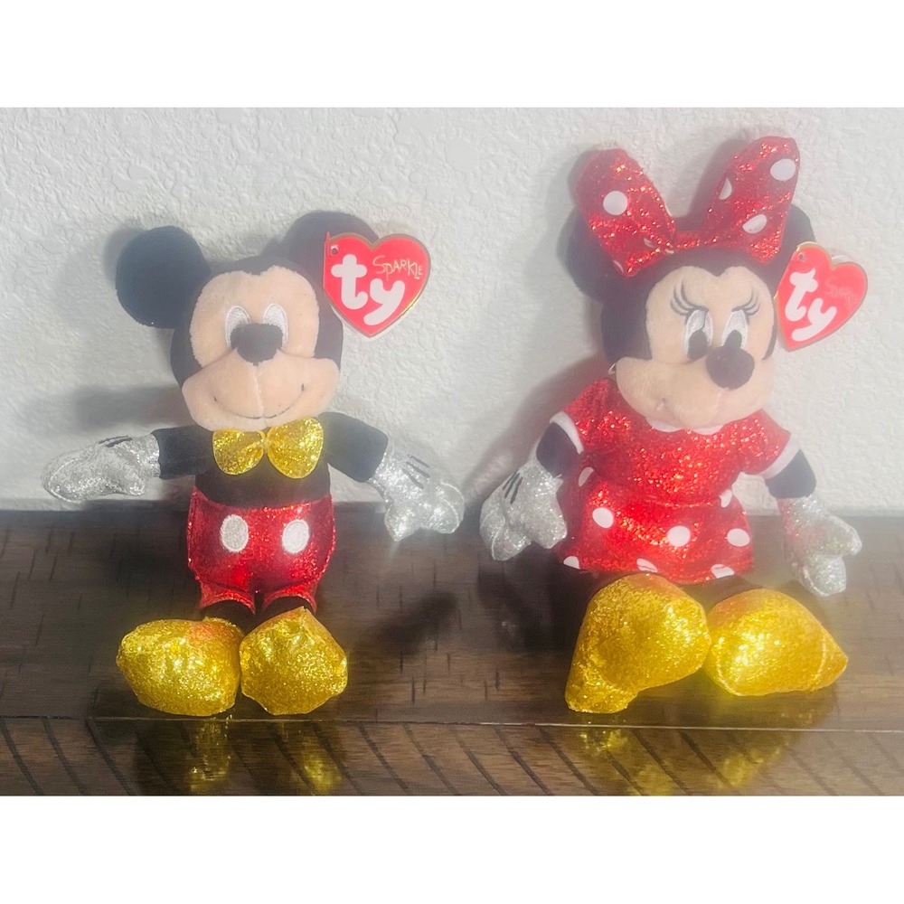 Ty Beanie Babies Disney Sparkle Mickey & Minnie Mouse Plush Set New with Tags